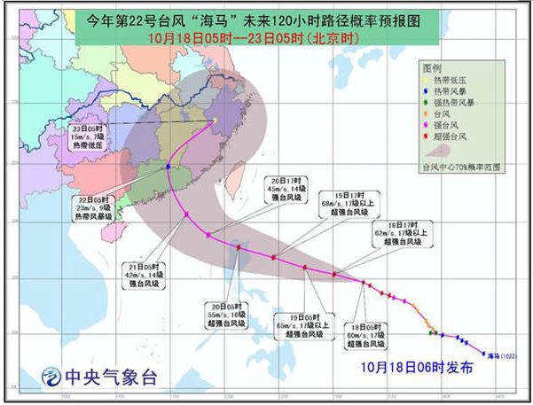 台风路径实时发布系统最新消息:海马将向广东福建靠近